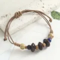 Retro braided ceramic beaded bracelet adjustable national style handmade wrist fashion jewelry - 3 Wooden Buttons