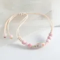 Pink ceramic beaded braided bracelet, delicate handmade adjustable rope couple jewelry. - Round Beads & Small Cylinder, Pink