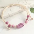Beige braided cord bracelet with purple ceramic fish beads, ethnic style handmade jewelry. - Simple Cute Fish (Purple)