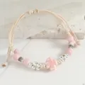 Handmade ceramic flower beaded bracelet, pink braided rope variant, ethnic style jewelry. - Electroplated Four-Leaf Clover Light Pink