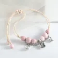 Bracelet en perles de céramique fait main avec cloches mignonnes et pendentif papillon mode - Perle ronde papillon (rose)