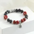 Bracciale di perle in ceramica fatto a mano stile cinese con perline rosse e nere charm - Sacchetti della fortuna e prosperità