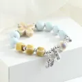 Braccialetto di perle in ceramica stile cinese con perle blu e gialle, gioielli fatti a mano. - Prosperità e fortuna