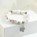 Bracciale di perle in ceramica stile cinese con ciondolo a farfalla, gioiello elastico. - Amore eterno delle farfalle