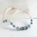 Bracelet en perles de céramique de style chinois Jingdezhen pour femmes, bijoux littéraires - Double nœud de bambou (Pluie bleue)