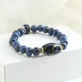 Bracciale di perle in ceramica fatto a mano stile cinese con elegante design marmo blu. - Galassia per te (smalto reattivo)