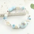 Jingdezhen ceramic beaded bracelet sweet versatile handmade porcelain jewelry gift for women - Blue Gradient(CS172)