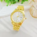 Classic gold quartz wristwatch with rhinestone hour markers and metal band for daily luxury style. - For Men / Gold White