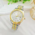 Stijlvol tweekleurig quartz horloge met schitterende diamantmarkeringen en handige datumweergave. - Voor Heren / Goud-Zilver Wit