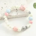Sweet ceramic beaded bracelet with starfish and fish charms, colorful cute fashion jewelry gift. - Pink and Blue(CS177)
