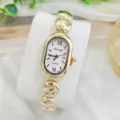 Elegante goldene Vintage Oval-Quarzuhr mit einem einzigartigen Perlenarmband-Design. - Gold Rosa