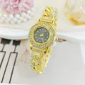 Orologio donna quarzo catena cubana strass oro lusso moda elegante orologio da polso - Oro/Nero (2026315)
