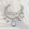 Details des silbernen Charm-Armbanduhren für Damen mit Herzen, Sternen und Zifferblatt. - Silber Stern Diamant Kugel Stil (10)