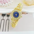 Orologio donna al quarzo di lusso con strass, quadrante ottagonale blu e bracciale in oro. - Oro/Blu (2026315)