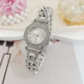 Elegante orologio da donna argento con catena cubana e strass quarzo di lusso dettaglio - Argento/Bianco (2026315)