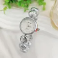 Elegante Vintage Damen Quarz Uhr Luxus Strass Bohnen Armbanduhr fur Damen Modeschmuck - Silber Weiß