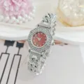 Elegante orologio da donna al quarzo con catena cubana in strass argento e quadrante rosso. - Argento/Rosso (2026315)