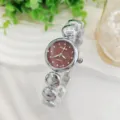 Damen Quarzuhr mit silberner Perlenkette und braunem Zifferblatt Strass Modestil - Silber Rot