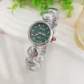 Damen Quarzuhr mit grünem Zifferblatt Strass und silbernem Kugelkettengestaltung elegantes Design. - Silber Grün