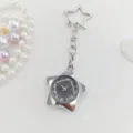 Star keychain watch for women, cute pentagram pocket watch with metal chain and clear dial. - Silver Black