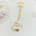 Gold star keychain watch detail, elegant women nurse watch with quartz movement charm. - Gold White