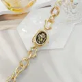 Montre à quartz chaîne irrégulière or de luxe pour femmes, cadran motif léopard élégant. - Imprimé Léopard Doré