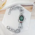 Montre quartz femme chaîne irrégulière cadran vert bracelet mode élégante poignet - Argent Vert