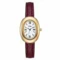 Elegante orologio da donna al quarzo ovale con cinturino in pelle bordeaux e quadrante bianco - Cassa Oro Quadrante Bianco Cinturino Rosso