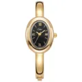 Elegante goldfarbene Damen Armbanduhr mit ovalem Zifferblatt und klassisch roemischen Ziffern. - Gold Schwarz