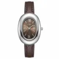 Elegante orologio da donna al quarzo con cinturino in pelle marrone e cassa ovale chic. - Cassa Argento Quadrante Marrone Cinturino Marrone