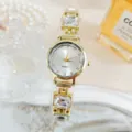 Elegante Damen Quarzuhr Armbanduhr mit glitzernden eckigen Kristallgliedern und Zifferblatt. - Weiß