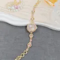 Orologio da polso donna oro con gocce di cristallo rosa e quadrante bianco lusso. - Rosa