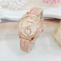 Luxury rhinestone women watch with pink leather strap elegant quartz timepiece fashion gift - Pink