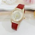 Luxe dames strass quartz horloge met elegante rode lederen band en glinsterende wijzerplaat. - Rood