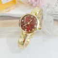 Gouden dames quartz horloge met rode wijzerplaat en strass sterren, elegante armband chic - Goudrood
