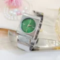 Minimalist square bangle women watch with green dial, elegant fashion quartz timepiece. - Silver Green