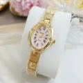 Élégante montre quartz ovale pour femme avec cadran rose à chiffres romains et lunette. - Boîtier Doré Cadran Rose