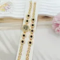 Élégant ensemble montre quartz et bracelet pour femme dorée avec strass scintillants fleurs. - Noir