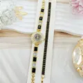 Femme vintage quartz montre bracelet ensemble luxe strass or métal élégant cadeau accessoire - Noir