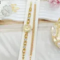 Montre pour femme strass or vintage et ensemble bracelet vue detaillee quartz. - Or