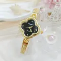 Squisito dettaglio orologio donna strass trifoglio, elegante design bracciale oro per donne. - Oro Nero