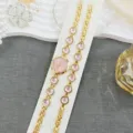 Gold quartz watch and pink crystal bracelet set for women, elegant fashion jewelry. - Pink