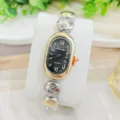 Elegante Damen-Quarzuhr mit ovalem schwarzem Zifferblatt und Metallkettenarmband. - Zweifarbig Gold Schwarz