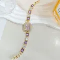 Luxus lila Kristall Strass Quarz Uhr für Damen elegante quadratische Zifferblatt Armbanduhr - Lila