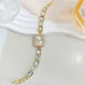 Reloj de pulsera mujer oro estrás esfera cuadrada elegante cristal pulsera joya reloj - Blanco