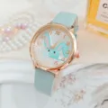 Orologio da donna al quarzo chic con quadrante di coniglio e strass. Cinturino verde menta. - Verde menta