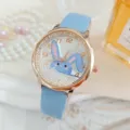 Orologio al quarzo da donna cinturino blu con strass luminosi e grazioso quadrante con coniglio. - Azzurro