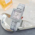 Elegante reloj de cuarzo cuadrado para mujer con correa de diamantes de imitación. - Rosa Plata