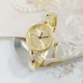 Elegante gouden strass vrouwen kwarts horloge mode luxe manchet armband horloge voor dames dagelijks - Goud