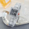 Elegante reloj de cuarzo cuadrado con pedrería para mujer y pulsera de cristales brillantes. - Plata Negro